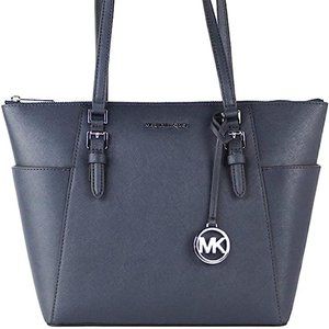 Michael Kors Charlotte Large Top Zip Tote (Navy/Silver Hardware)